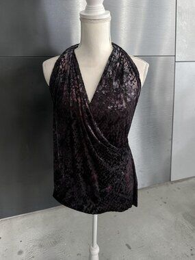 ZARA Purple Black Crushed Velvet Low Back Tank Top Size L NEW NWOT